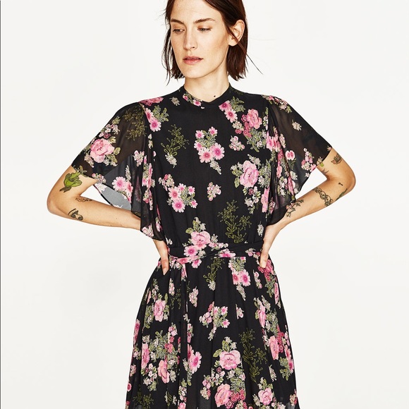 zara black flowy dress